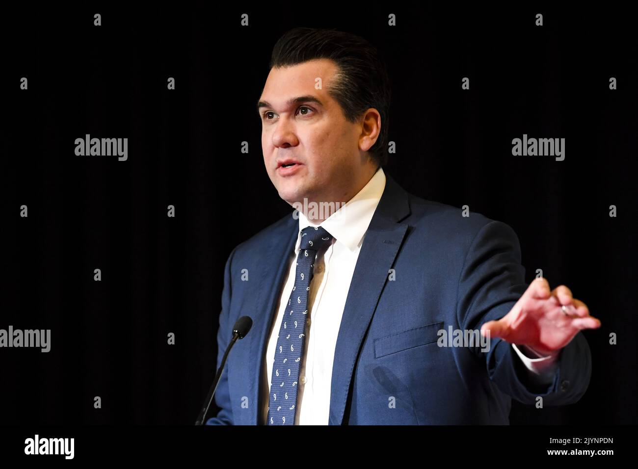 Australian Assistant Treasurer Michael Sukkar delivers a speech to the