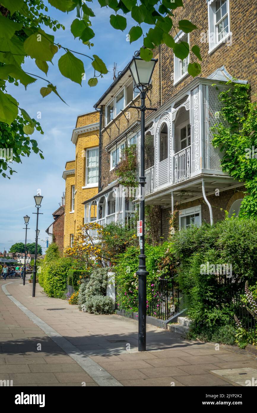 Thames riverside and path in Hammersmith, London UK Stock Photo
