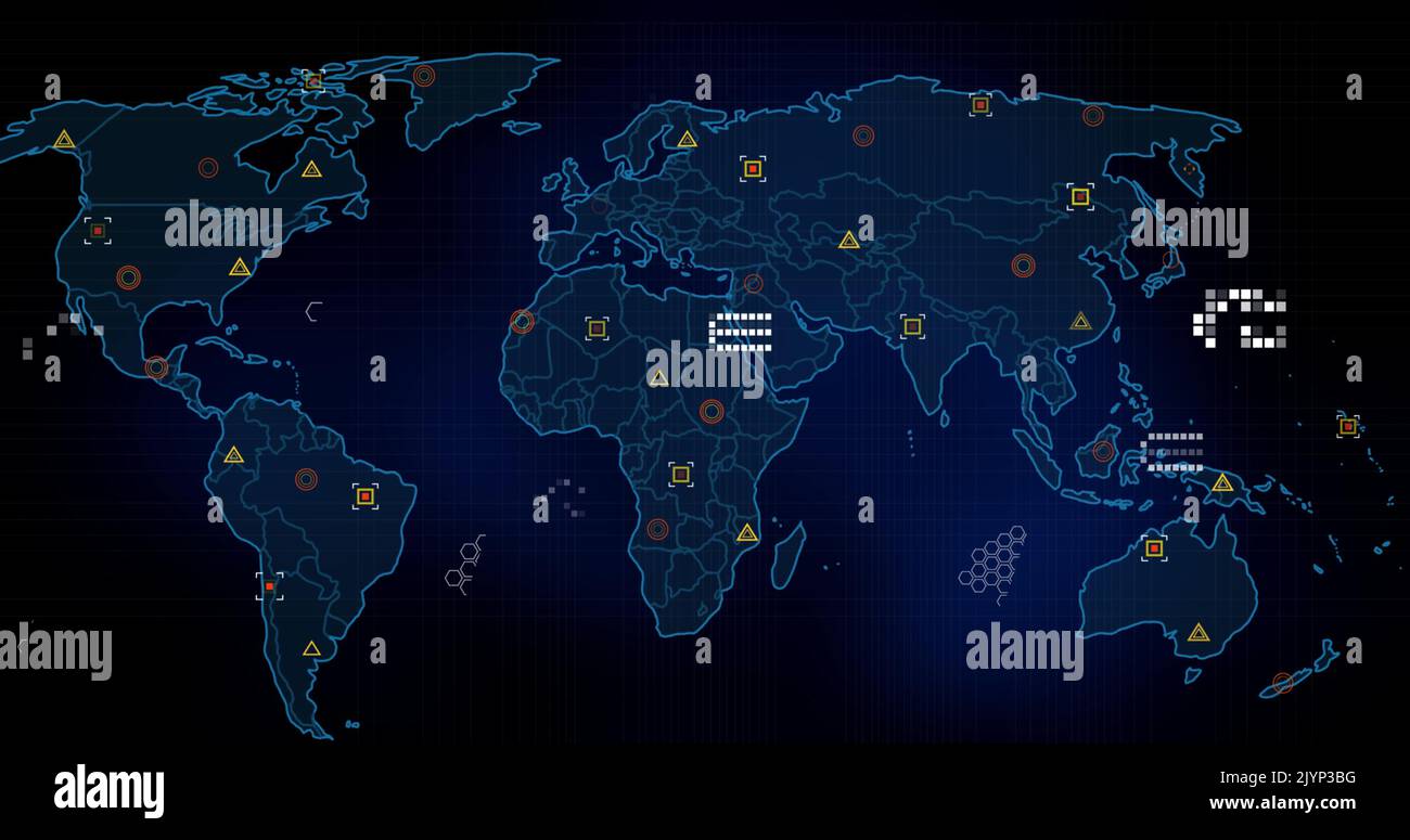 Image of markers and data processing over world map Stock Photo - Alamy