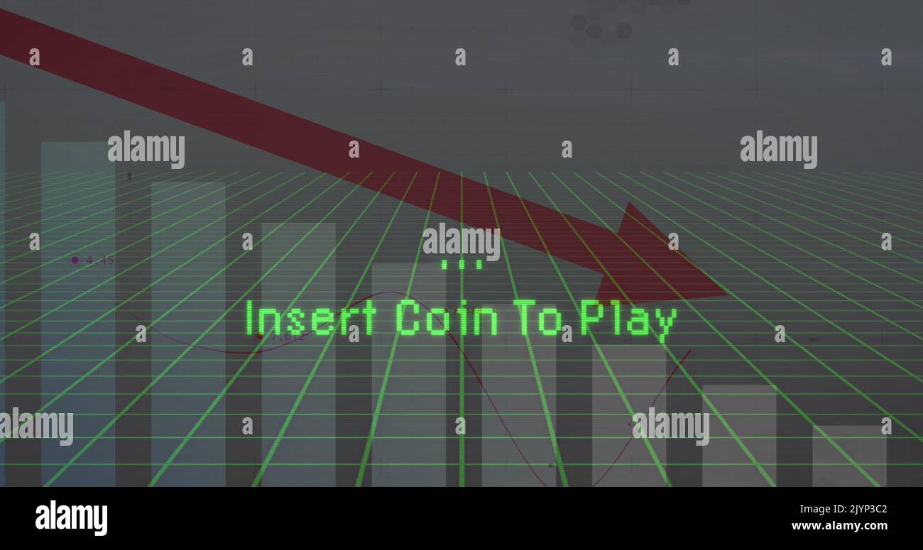 Image of press start text over graphs and statistics Stock Photo