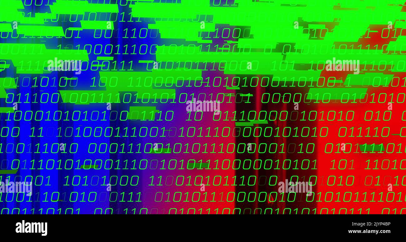 Image of digital data processing over colourful background Stock Photo