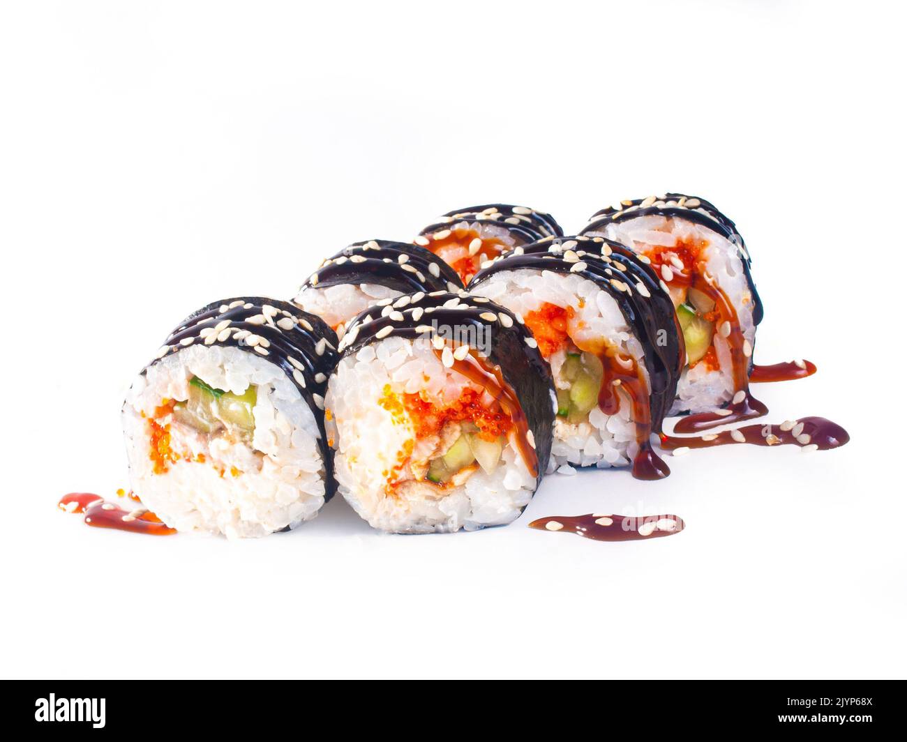 Rolls sushi delicios ready to at white background isolated japanese food Stock Photo