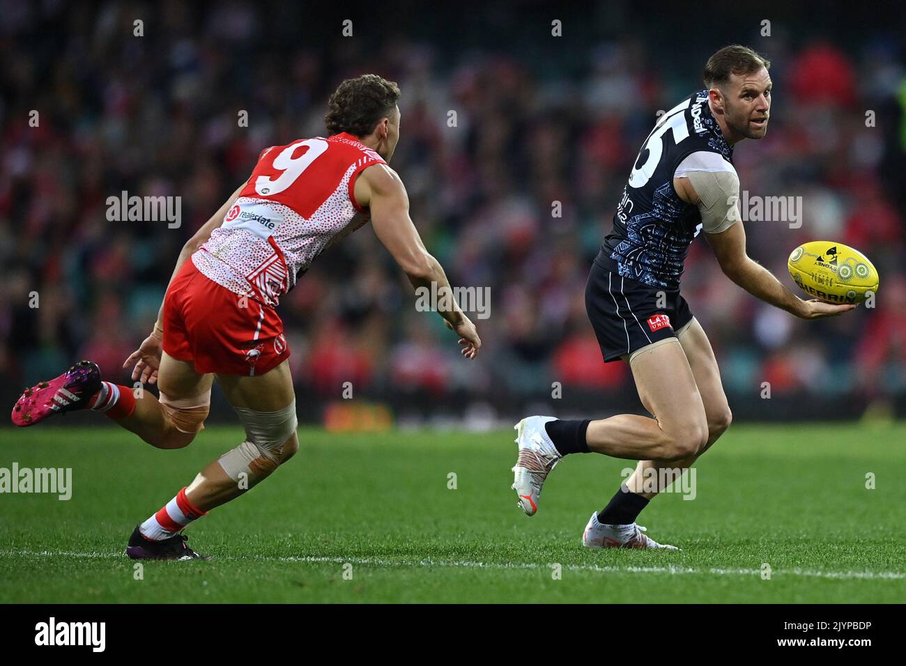 Sam Docherty of the Blues during the Round 11 AFL match between the ...