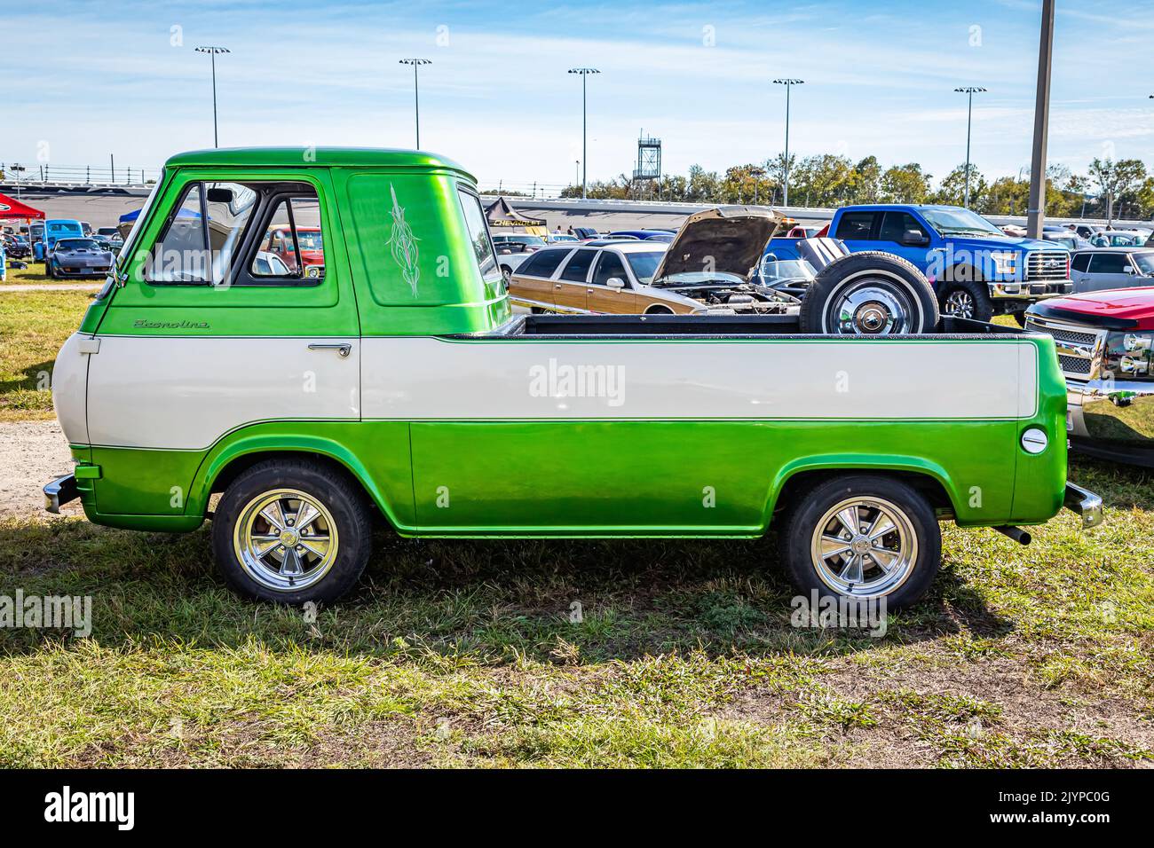 Daytona Beach, FL - November 24, 2018: Side view of a 1964 Mercury Econoline Pickup Truck at a local car show. Stock Photo