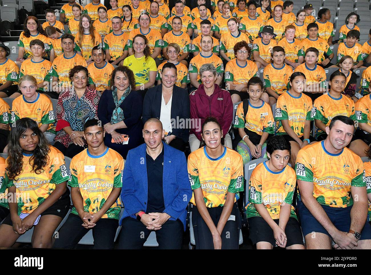 Australian beach volleyballer Taliqua Clancy, and former Olympian Patrick Johnson (front) join
