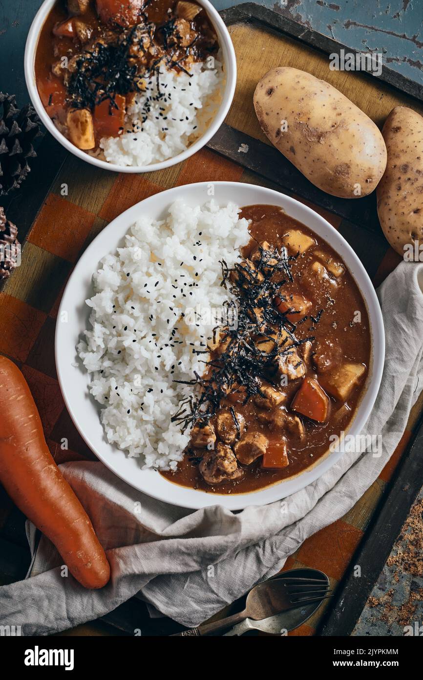homemade pork curry japanese style with rice, asian cuisine Stock Photo