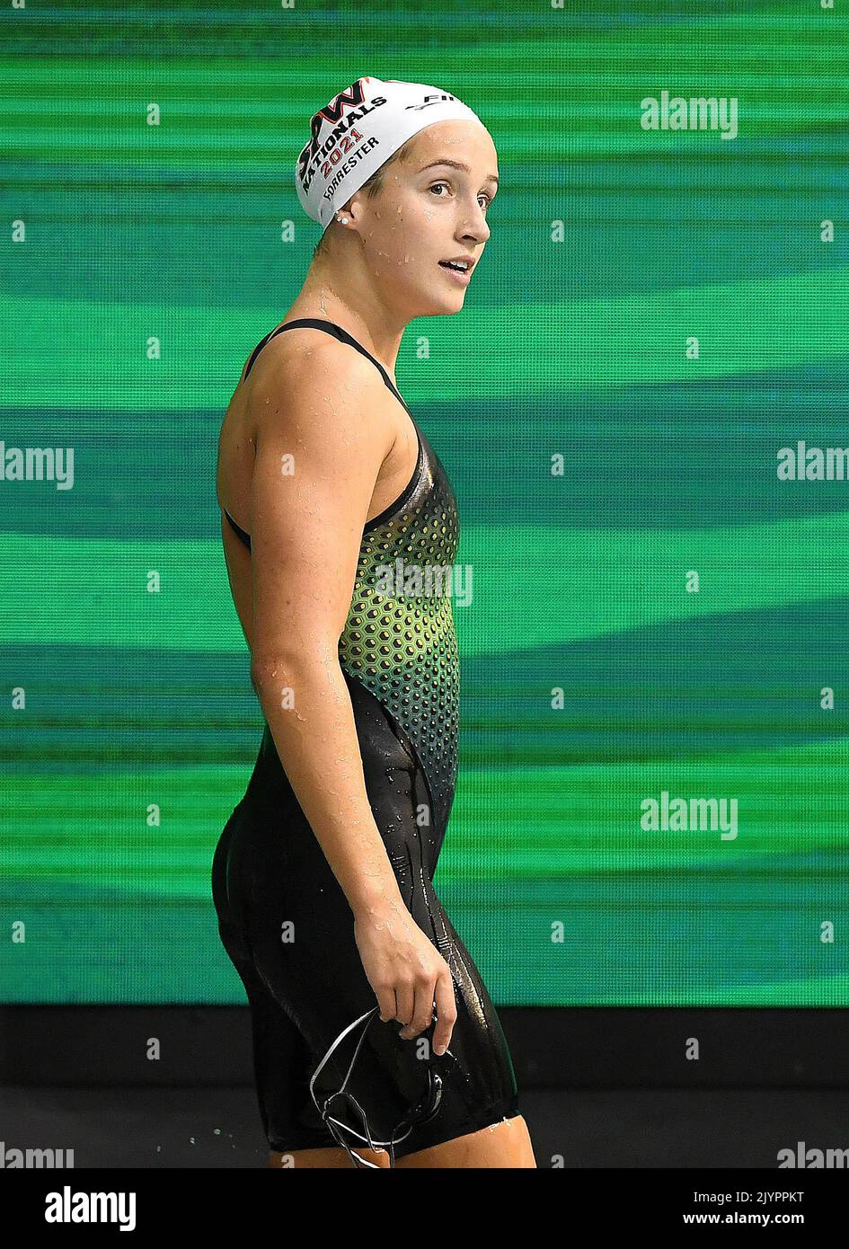 Jenna Forrester looks on after swimming in the Women’s 400m Individual