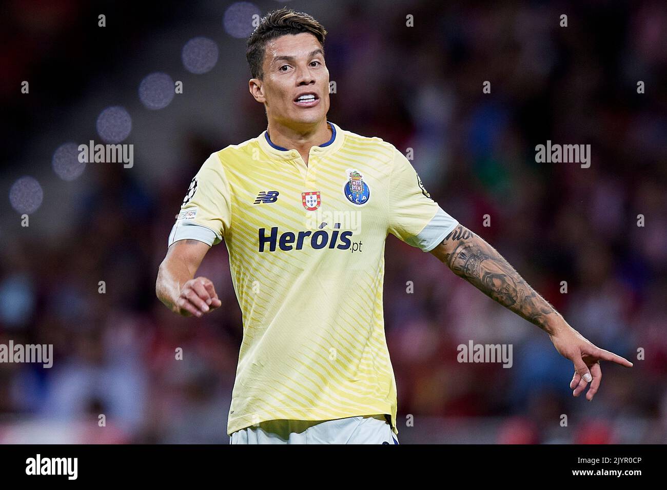 Mateus Uribe of Porto FC during the UEFA Champions League match between Atletico de Madrid and Porto FC, Group B, played at Civitas Metropolitano Stadium on Sep 7, 2022 in Madrid, Spain. (Photo by Ruben Albarran / PRESSIN) Stock Photo