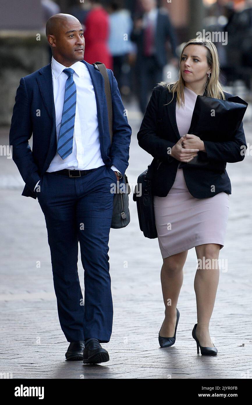 Gregan (left) arrives at the Federal Court in Sydney, Thursday