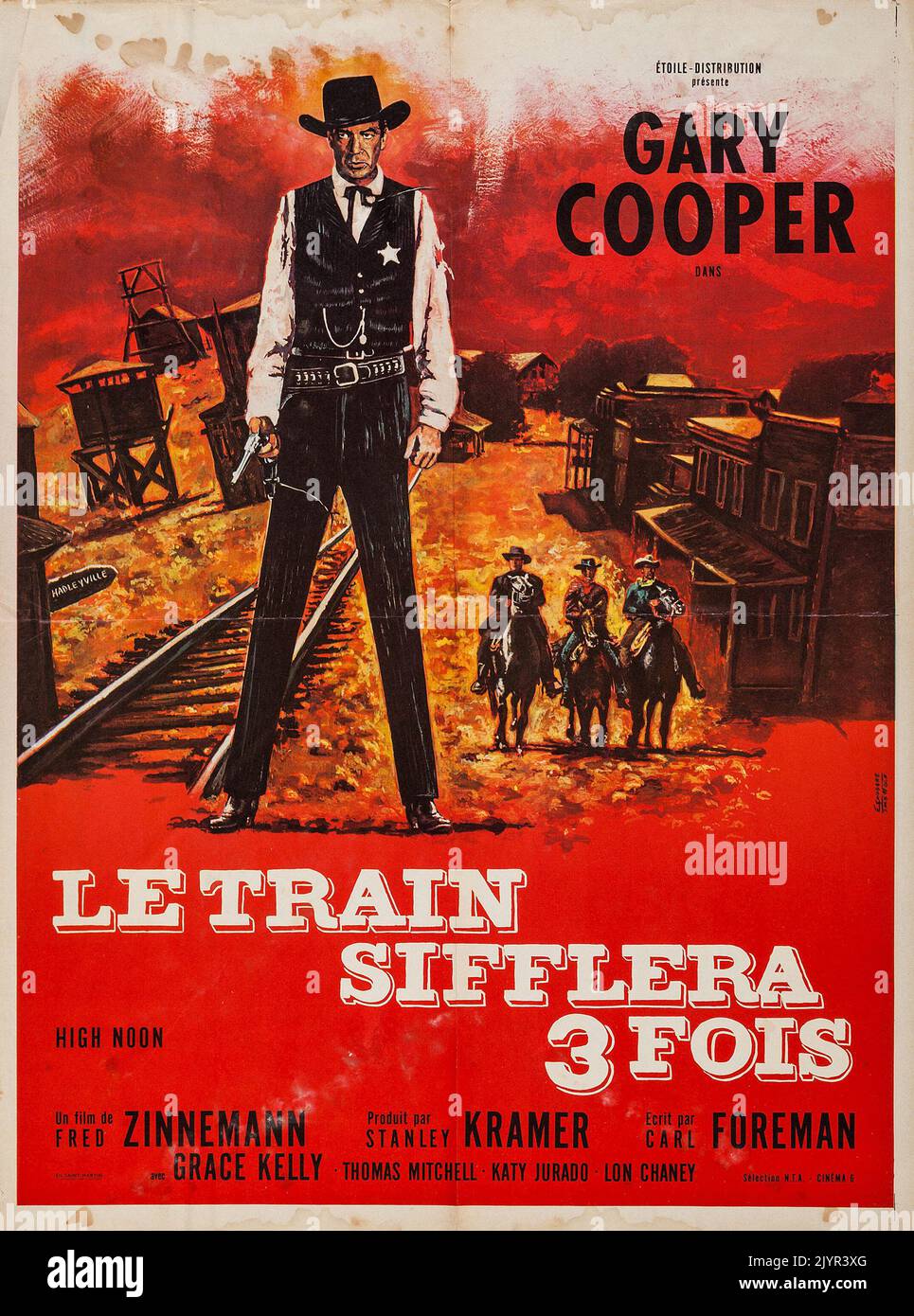 High Noon 1952 (Etoile, R-1962). French movie poster feat Gary Cooper - Western movie Stock Photo