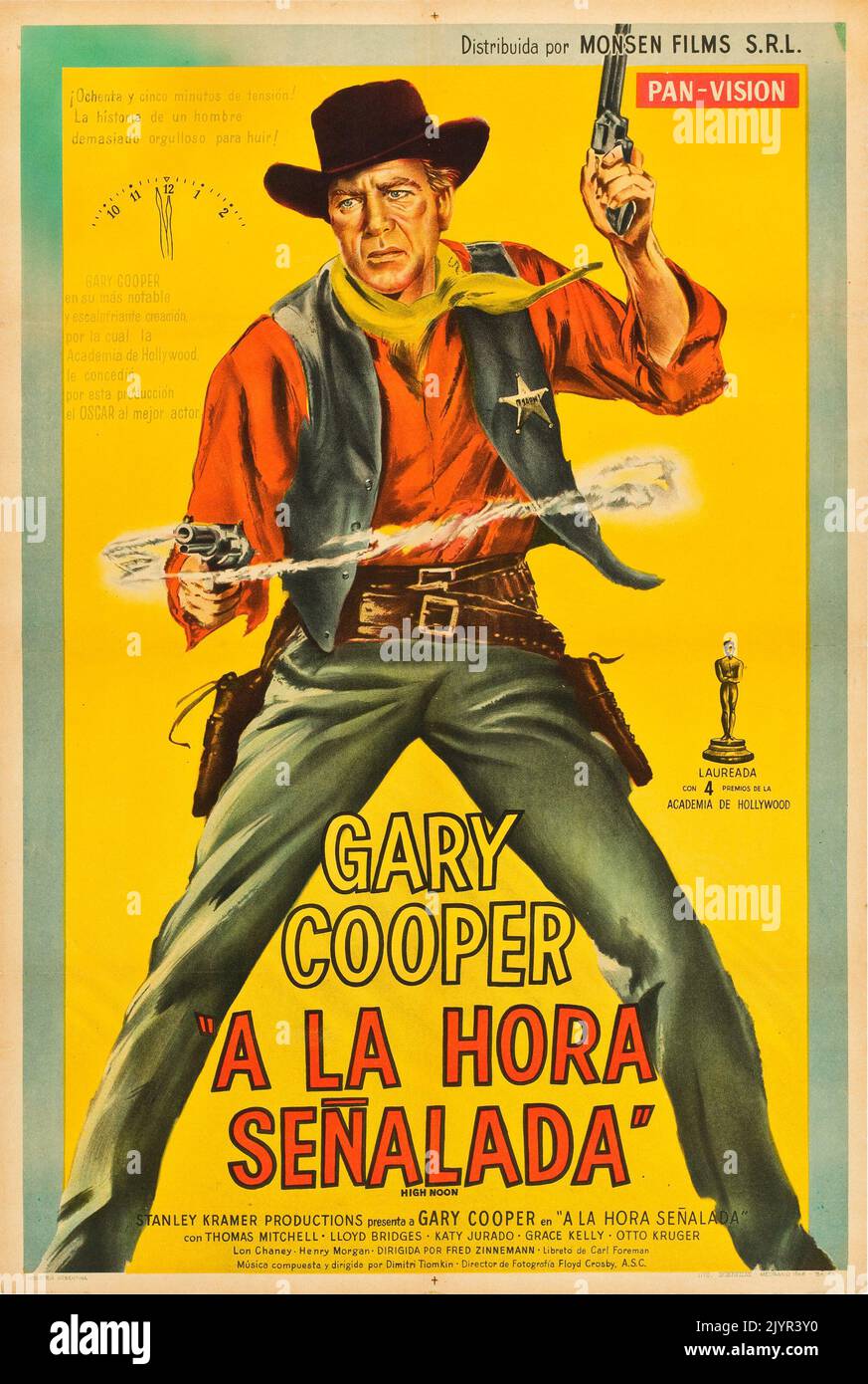 High Noon 1952 (Monsen Films, R-1950s). Argentinean Movie Poster feat Gary Cooper - Western movie Stock Photo