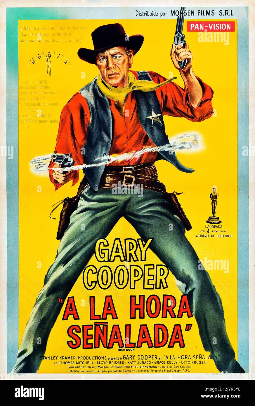 High Noon 1952 (Monsen Films, R-1950s). Argentinean Movie Poster feat Gary Cooper retouched - Western movie Stock Photo