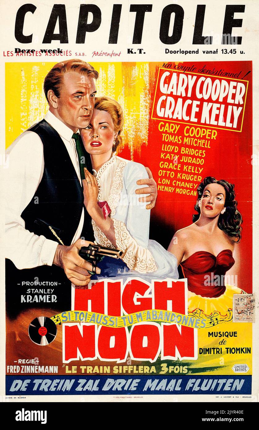High Noon (United Artists, 1952). Belgian film poster feat Gary Cooper - Western movie Stock Photo