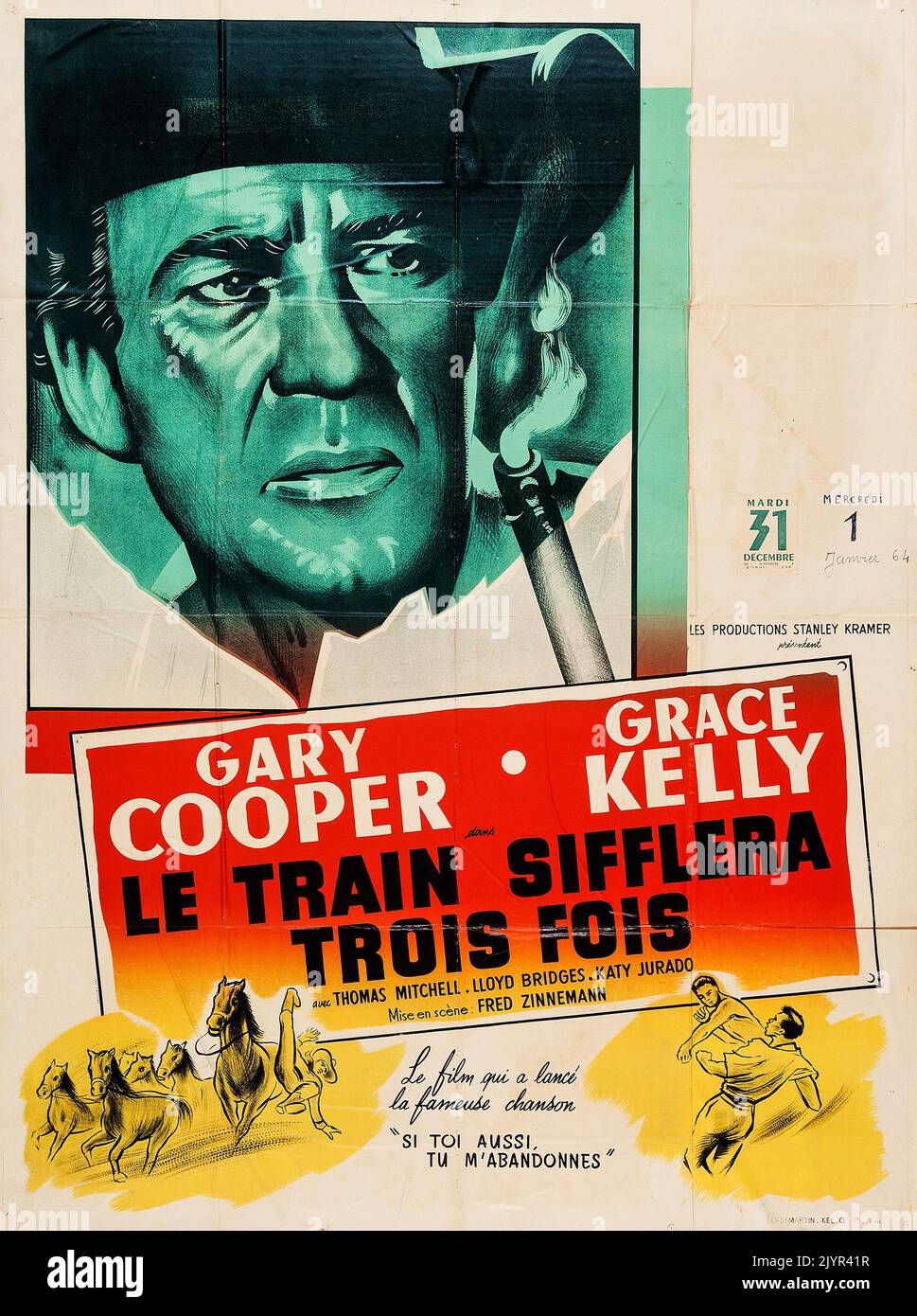 High Noon 1952  (United Artists, R-1960). French Grande film poster feat Gary Cooper - Western movie Stock Photo