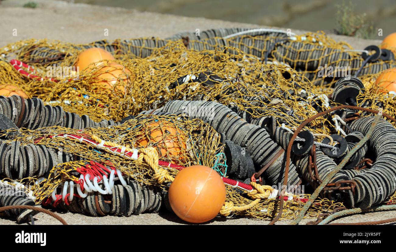 Fishing net in the harbor Stock Photo
