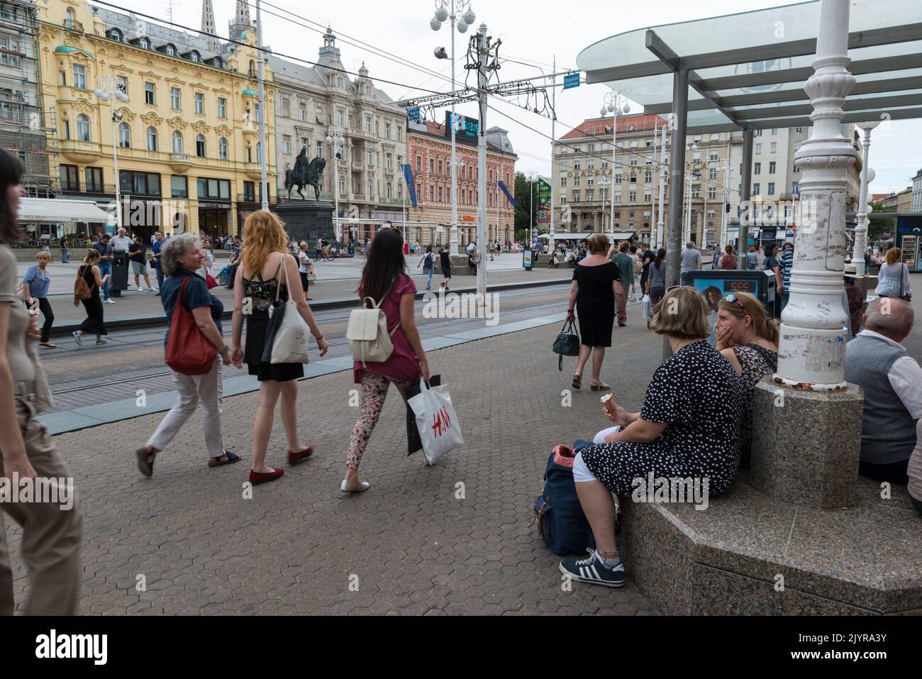 People walking in the Ban Jelacic Square in Zagreb, Croatia, Europe. Stock Photo