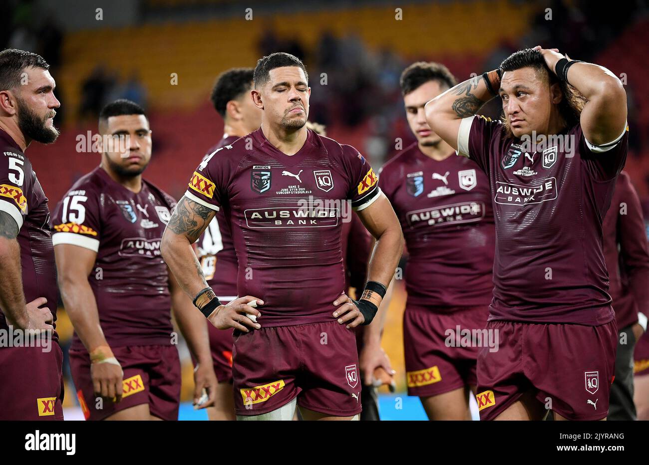 Queensland players look on after NSW won Game 2 of the 2021 State of ...
