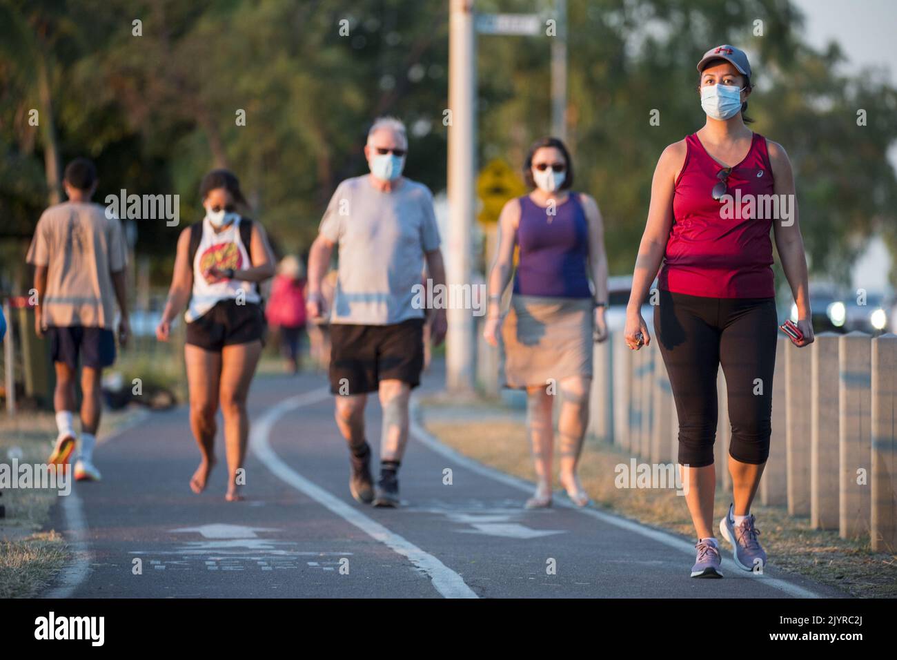 Locked down Darwinites out exercising along the foreshore at Nightcliff