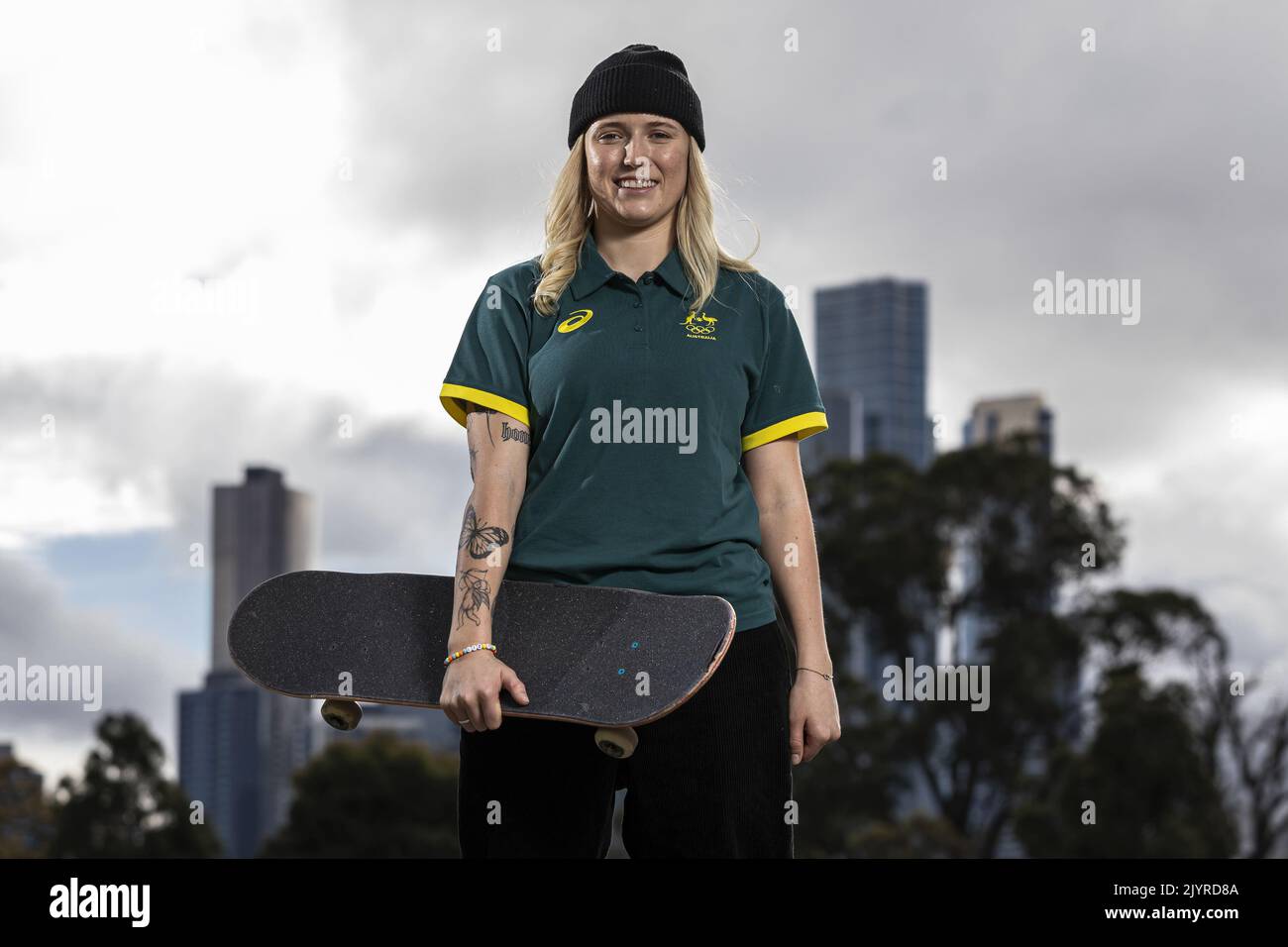 Australian Olympic Skateboarder Hayley Wilson poses for a photograph