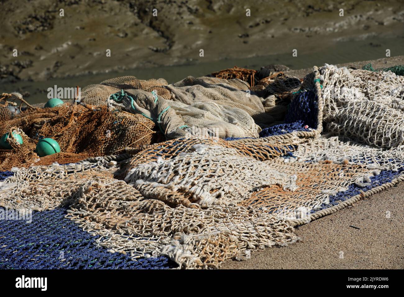 Fishing net in the harbor Stock Photo