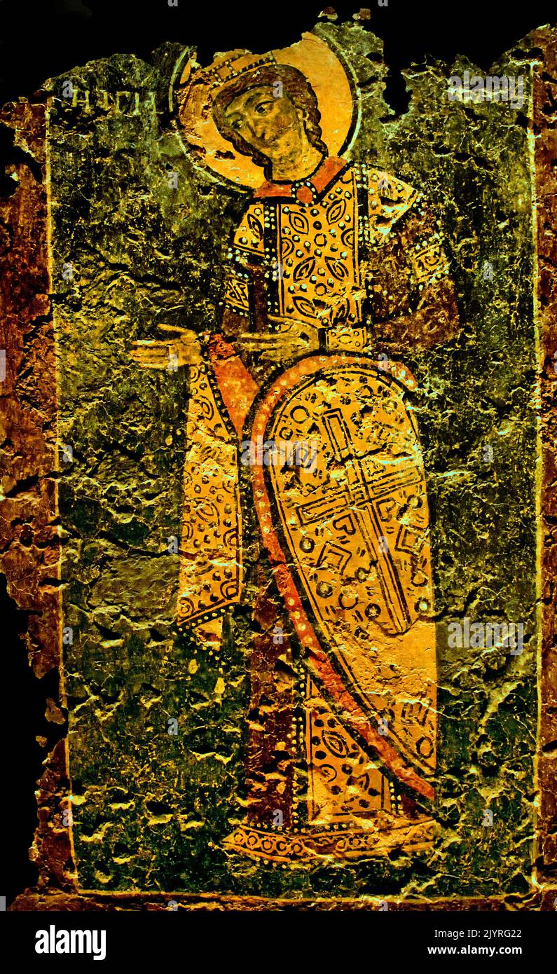 Saint Catherine Wall painting 13th Century, Byzantine and Christian Museum in Athens, Stock Photo