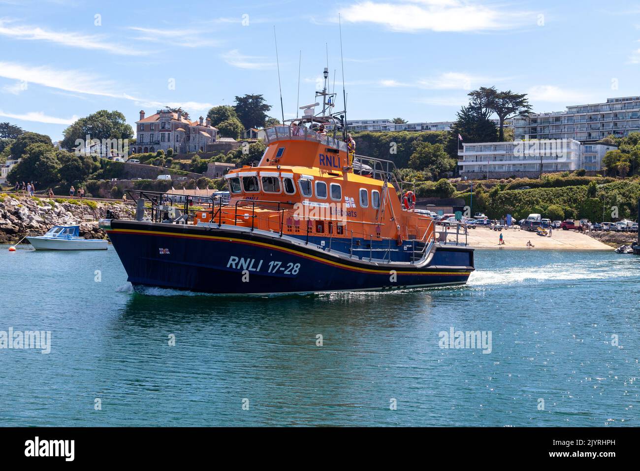 RNLI 17-28 all weather lifeboat in Brixham harbour Stock Photo