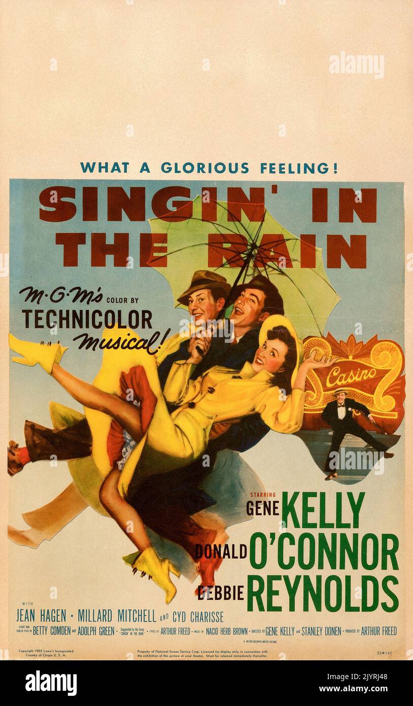 Singin' in the Rain (MGM, 1952)  Window Card - Musical feat Gene Kelly Donald O'Connor Debbie Reynolds Stock Photo