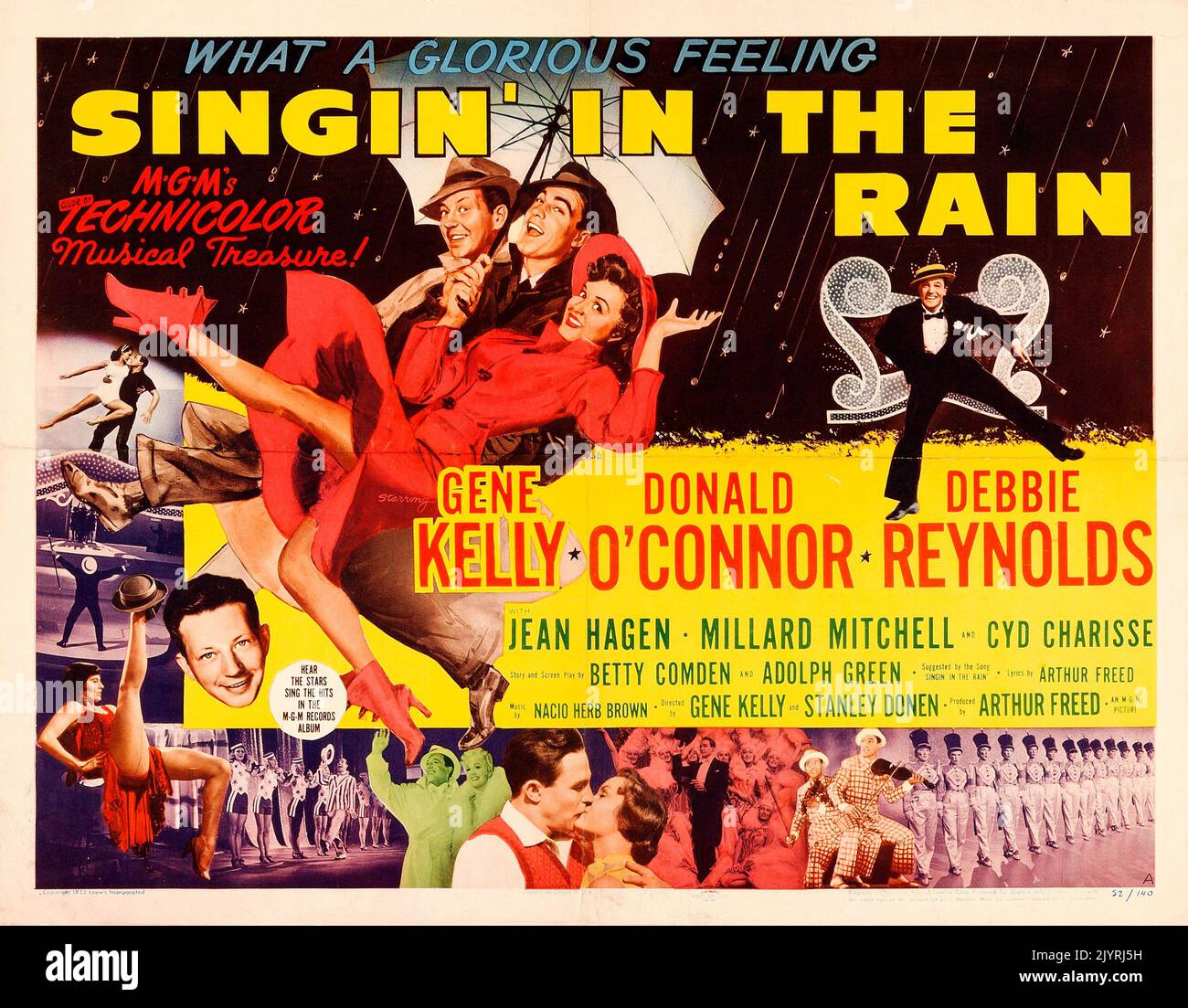 Vintage movie poster - Singin' in the Rain (MGM, 1952). Half Sheet film poster, Style A - Musical feat Gene Kelly Donald O'Connor Debbie Reynolds Stock Photo