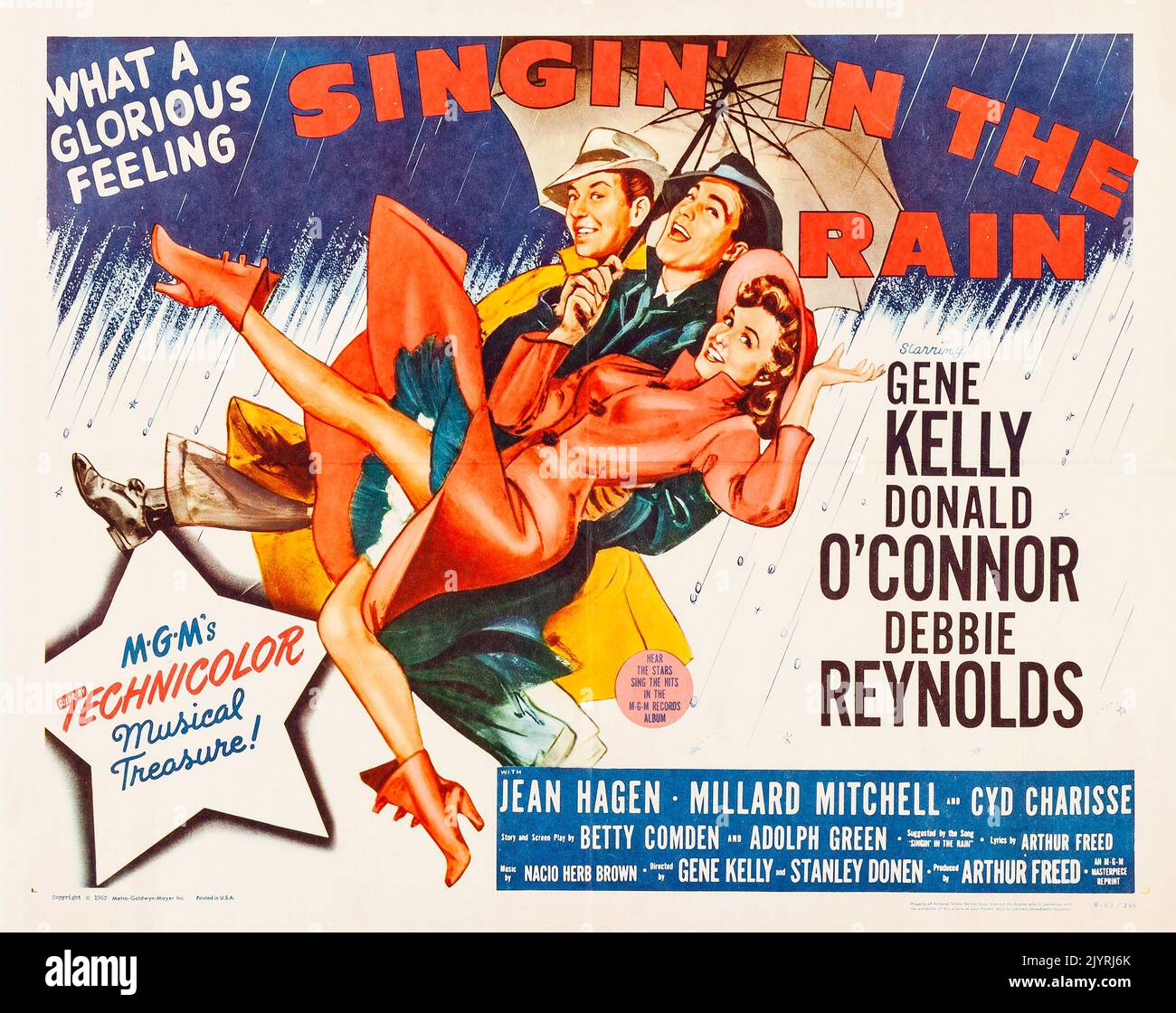 Old movie poster - Singin' in the Rain (MGM, R-1962) - Musical feat Gene Kelly, Donald O'Connor Debbie Reynolds Stock Photo