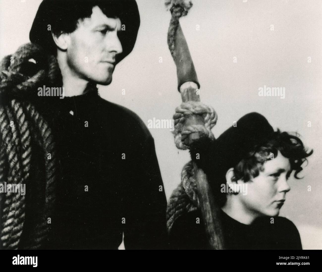 Actor Colman "Tiger" King and child actor Michael Dillane in the documentary film Man of Aran