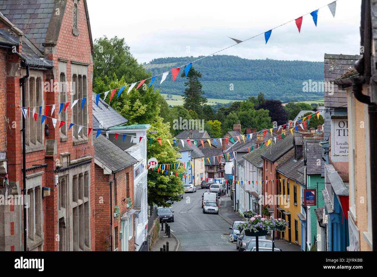 Looking down the high street in Bishops Castle Shropshire. Stock Photo