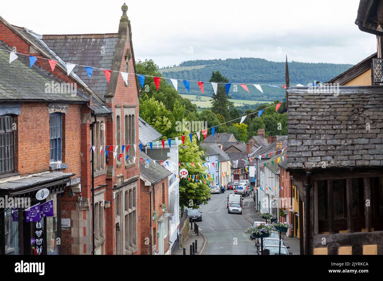 Looking down the high street in Bishops Castle Shropshire. Stock Photo