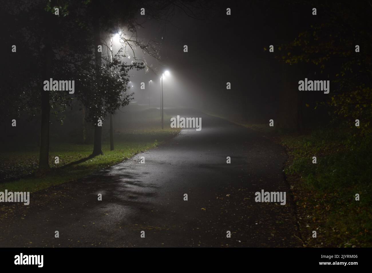 Lights in fog, Kilkenny College, Kilkenny, Ireland Stock Photo