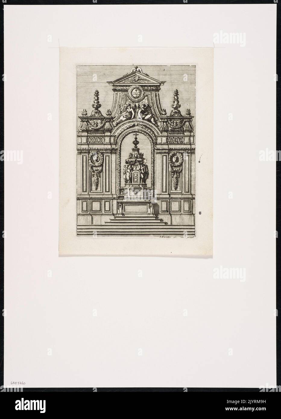 The tabernacle on the altar is a religious artifact adorned with depictions of angels and saints. It serves as a sacred container for the Eucharist, highlighting its importance in Catholic worship. The intricate decorations emphasize religious devotion and artistic craftsmanship in liturgical settings. Stock Photo