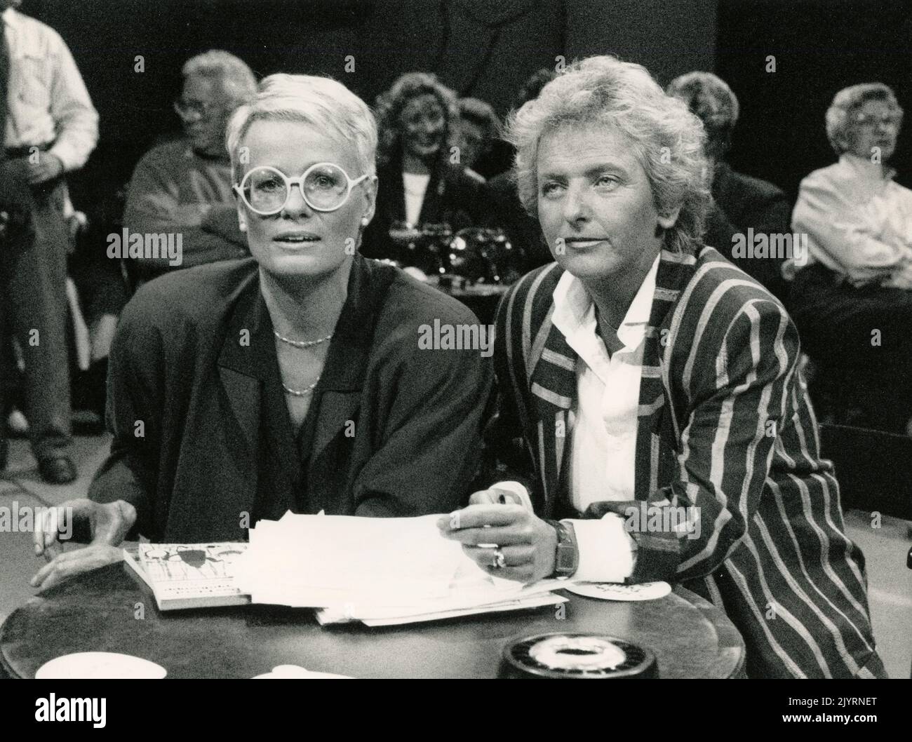 German journalist Wibke Bruhns and television presenter Gisela Marx in a political talk show, Germany 1989 Stock Photo