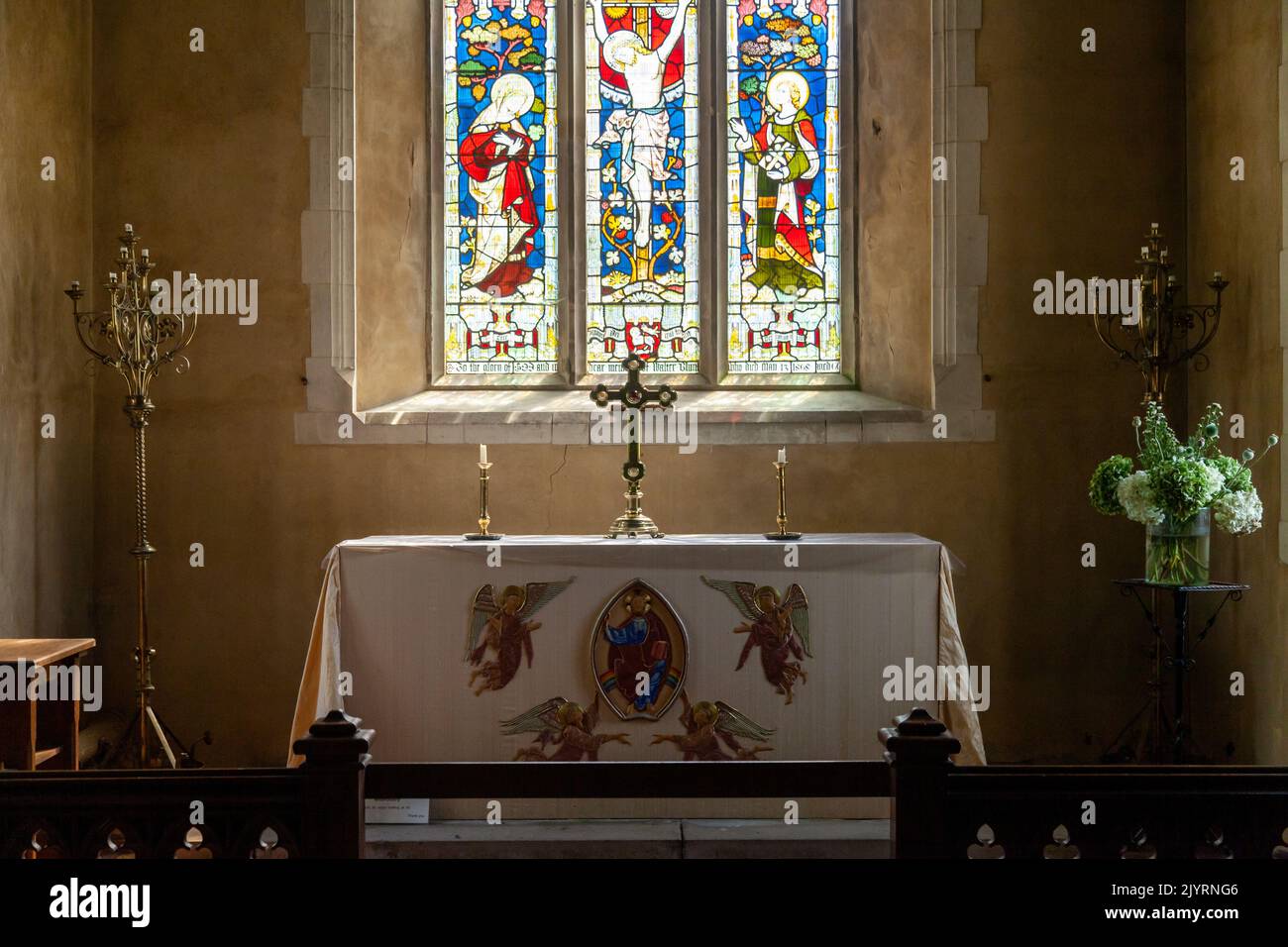 The alter in St Andrews Church Nether Wallop, Hampshire, England Stock Photo