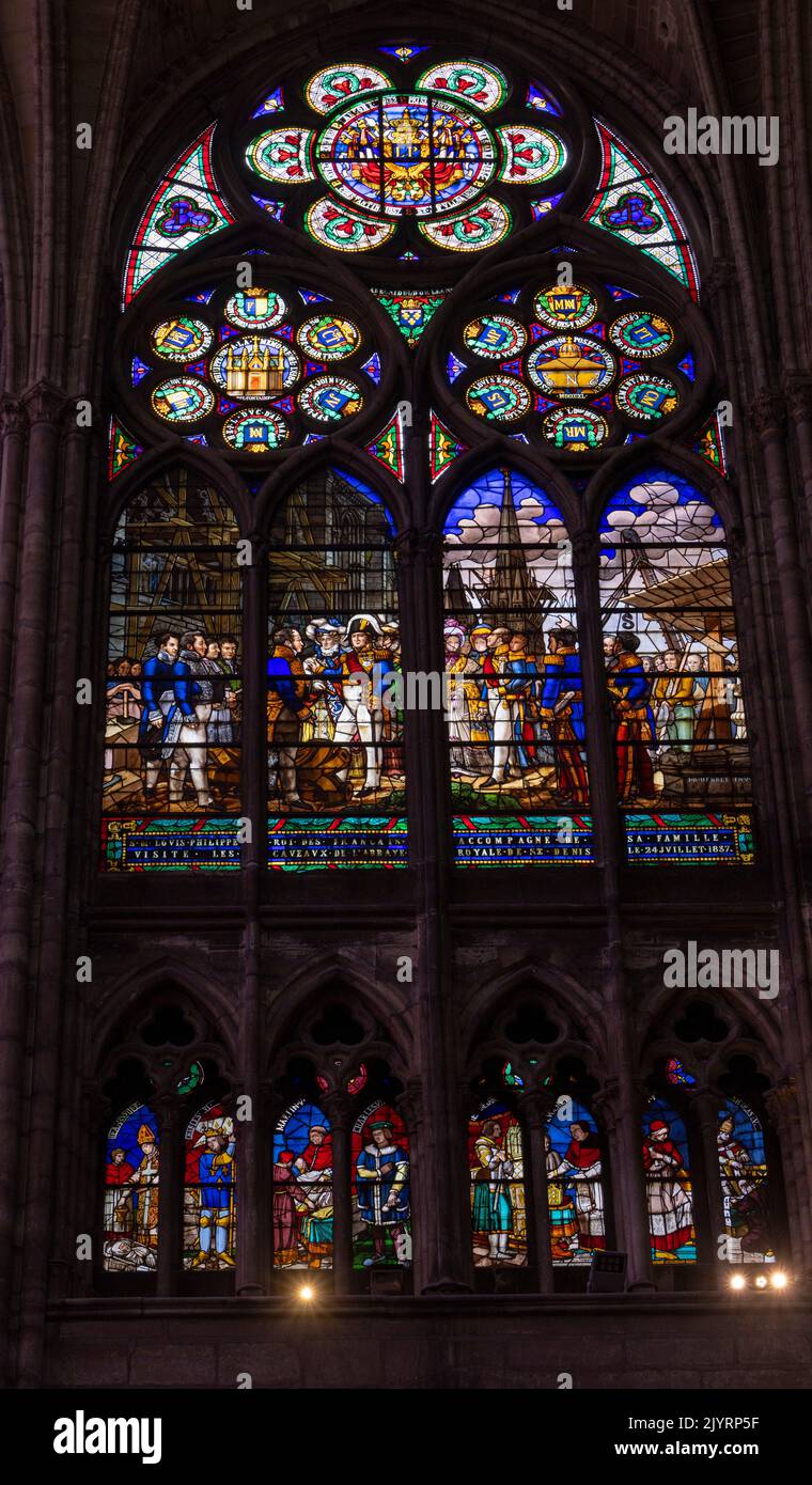 stained glass windows, Saint-Denis basilica, Paris, France Stock Photo