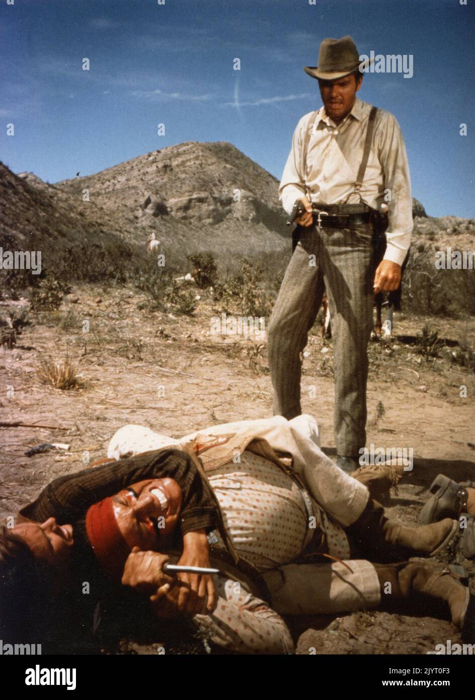 Actors Brandon deWilde, Eddie Little Sky, and Donald May in the movie The Tenderfoot, USA 1964 Stock Photo