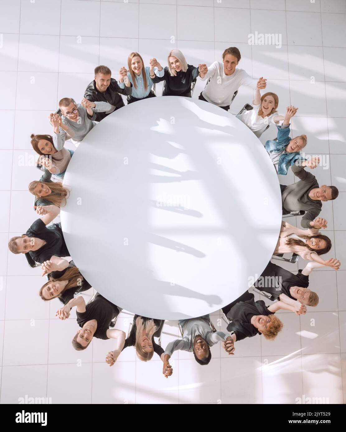 top view. group of young people looking at camera Stock Photo - Alamy