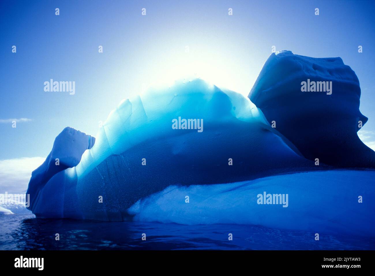 Very rare blue iceberg of ancient, compressed ice, Antarctic Peninsula, Antarctica Stock Photo