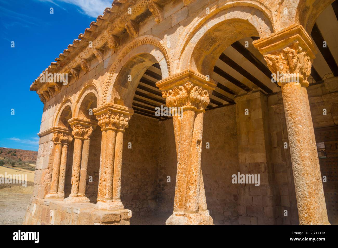 Arcade. San Pedro church, caracena, Soria province, Castilla Leon, Spain. Stock Photo
