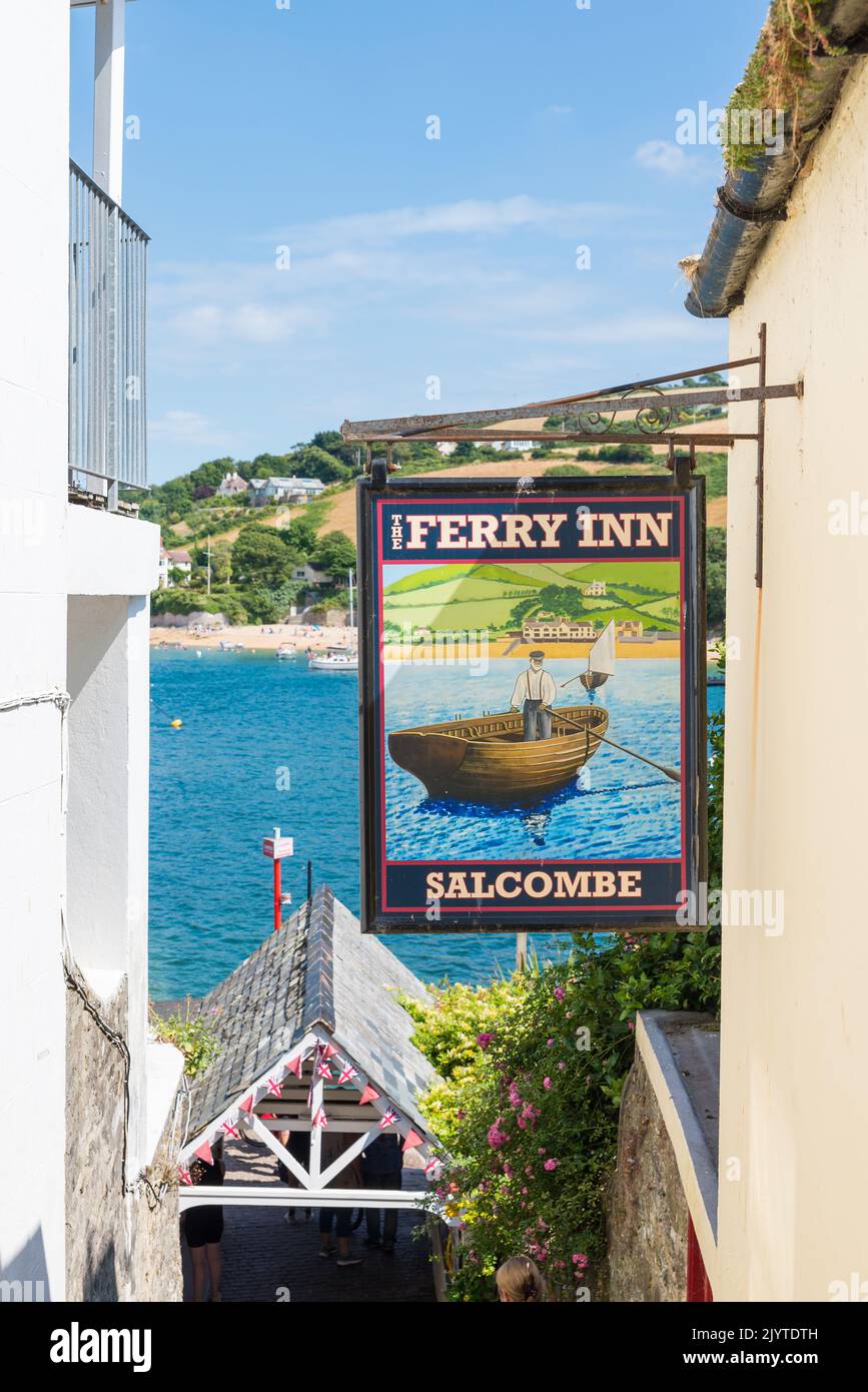 Colourful sign for the Ferry Inn pub in the South Hams town of Salcombe, Devon, UK Stock Photo