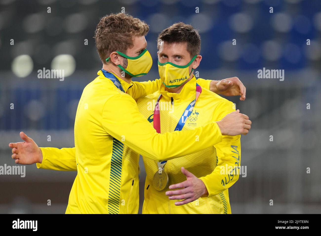 Australia receive their silver medals following the Men's Gold Medal final Hockey match between