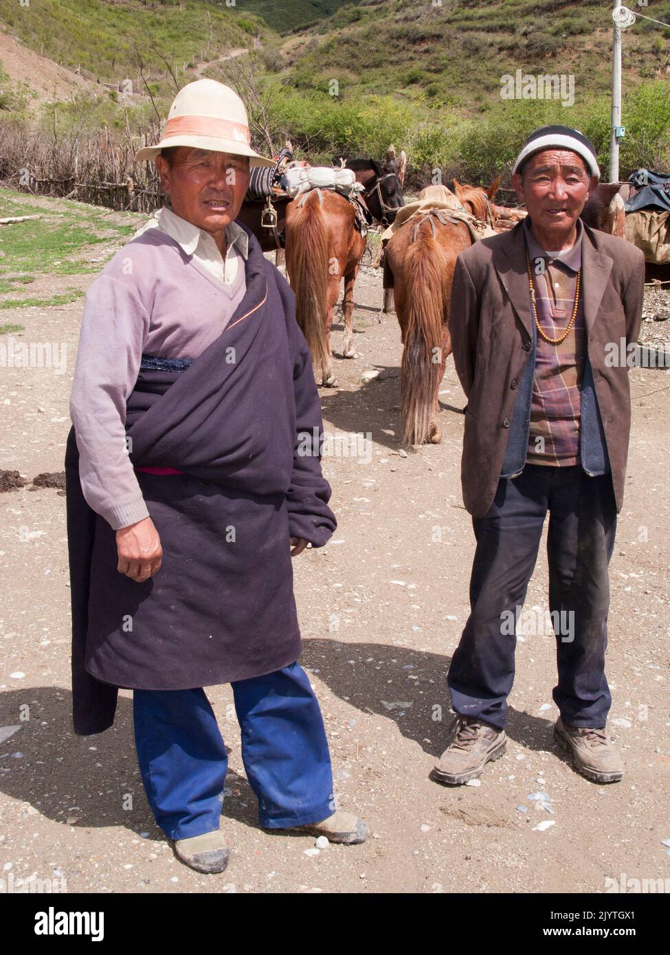 Portrait of local men, people of Tibetan heritage but living in China, residents of a small village outside Songpan ancient town in northern Sichuan province. PRC. China (126) Stock Photo