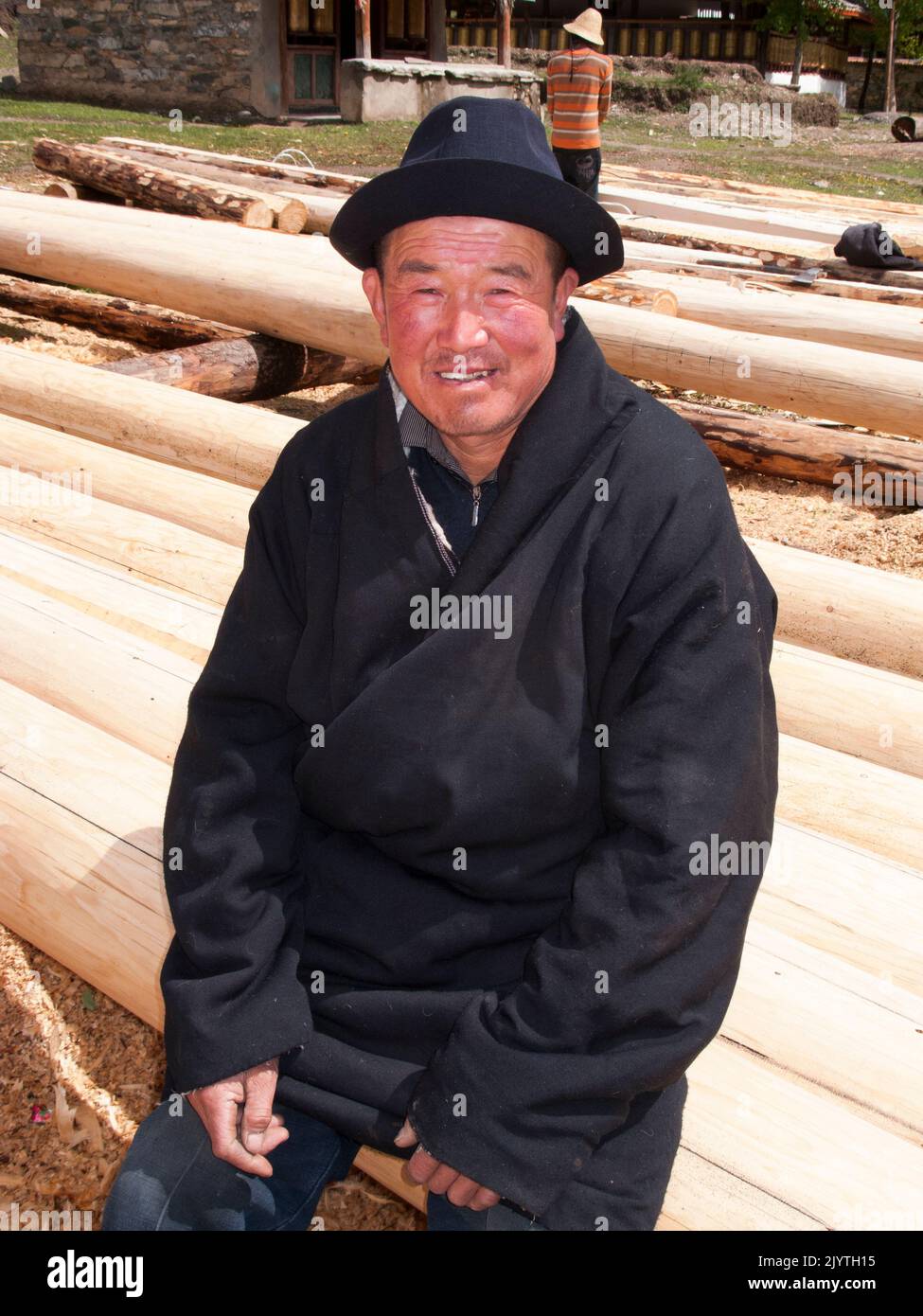 Portrait of local man, a person of Tibetan heritage but living in China, residents of a small village outside Songpan ancient town in northern Sichuan province. PRC. China (126) Stock Photo