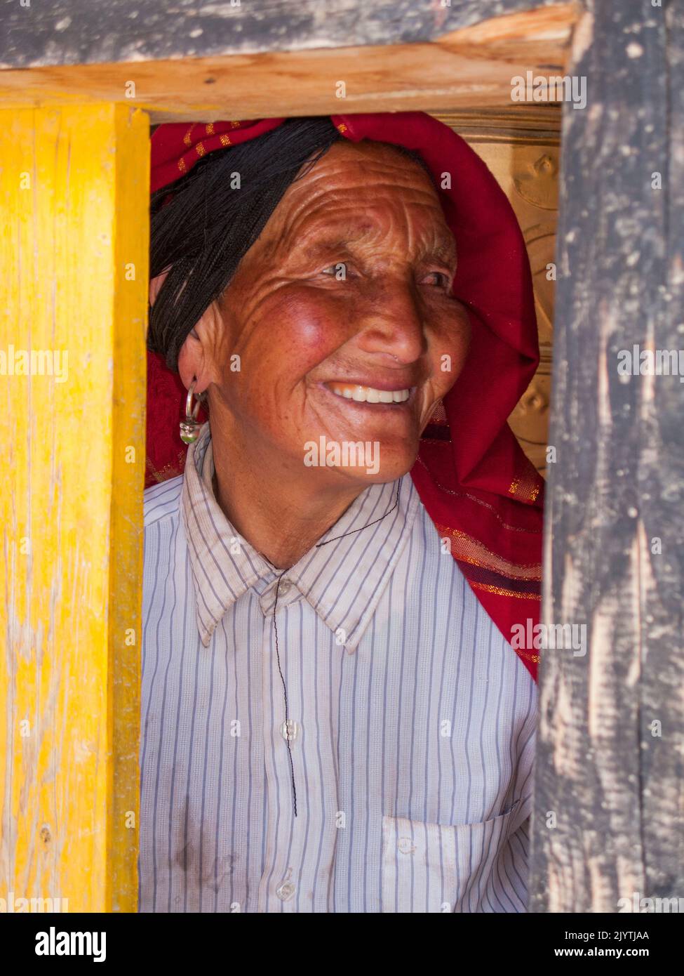 Portrait of local person of Tibetan heritage but living in China, residents of a small village outside Songpan ancient town in northern Sichuan province. PRC. China (126) Stock Photo