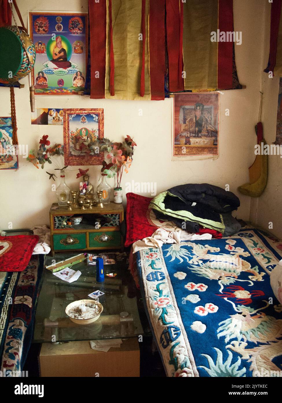 Interior picture of living room / bedroom with Tibetan style