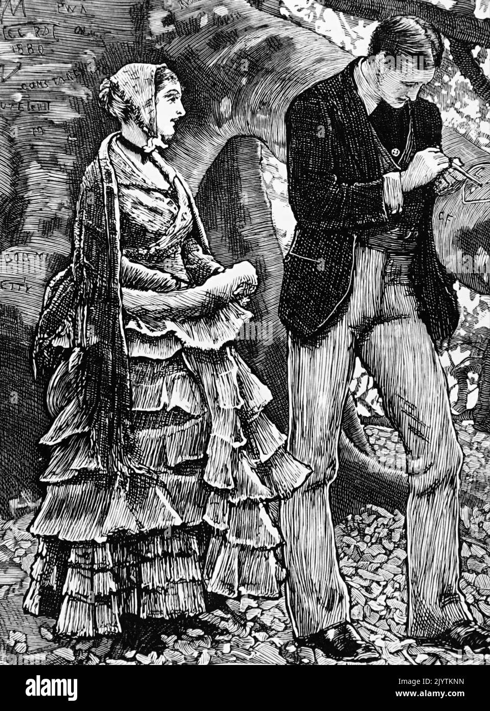 Illustration depicting a woman refusing a proposal from a man