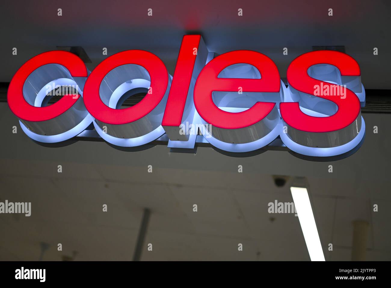 A Coles sign is seen at a Coles supermarket in Canberra, Wednesday