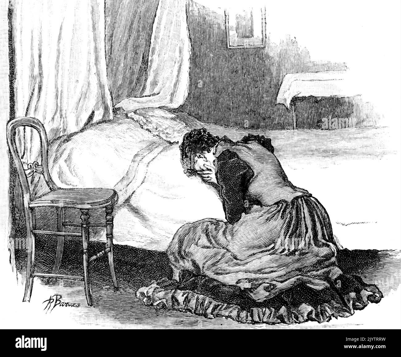 Illustration depicting a young woman weeping for an unattainable love. Dated 19th Century Stock Photo